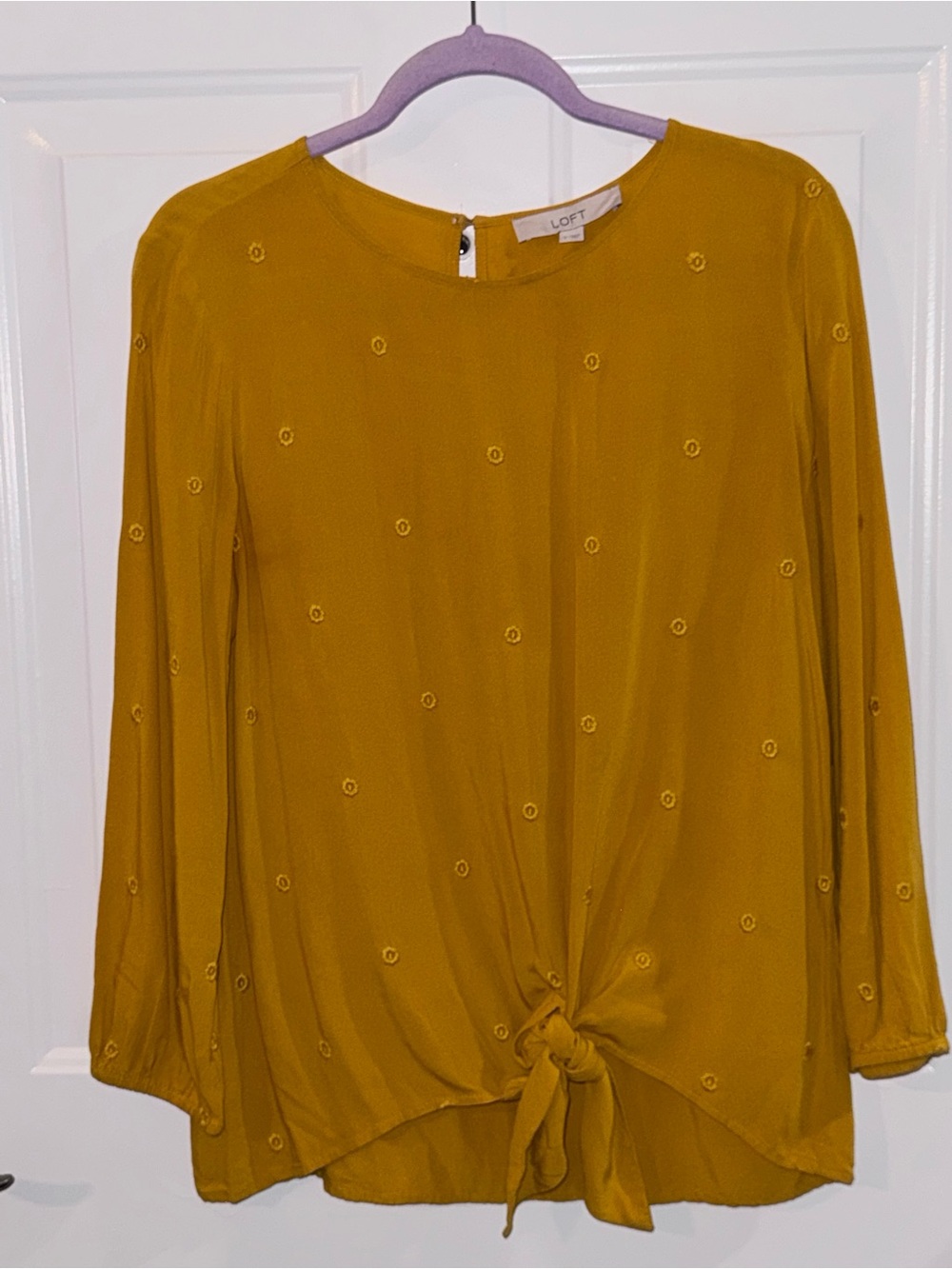 LOFT Mustard Yellow Tie-Front Long Sleeve Blouse